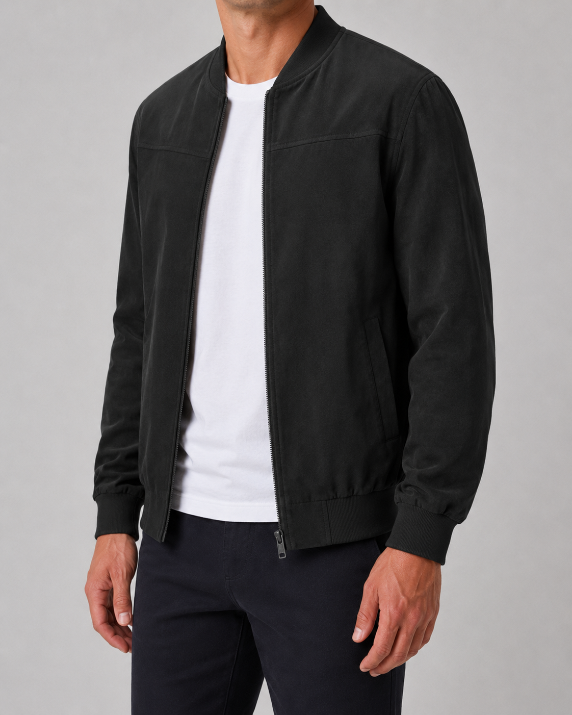 Men's Suede Bomber Jacket | Zip Front | Lightweight | Smart Casual Outerwear | Steven & Levon