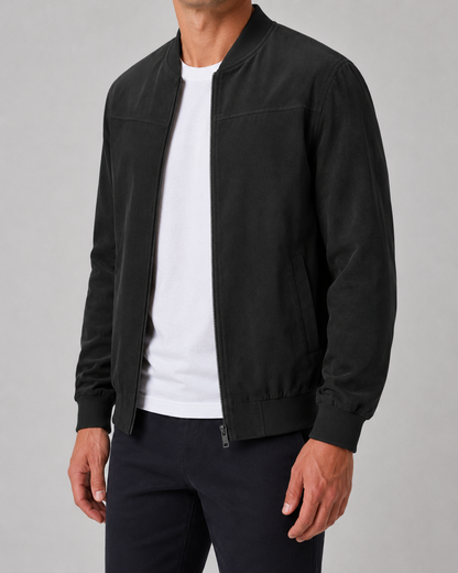 Men's Suede Bomber Jacket | Zip Front | Lightweight | Smart Casual Outerwear | Steven & Levon