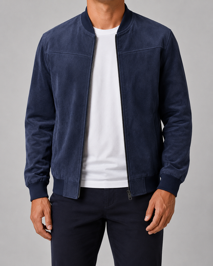 Men's Suede Bomber Jacket | Zip Front | Lightweight | Smart Casual Outerwear | Steven & Levon