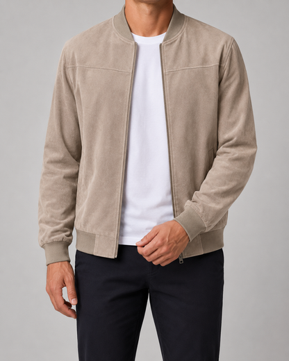 Men's Suede Bomber Jacket | Zip Front | Lightweight | Smart Casual Outerwear | Steven & Levon
