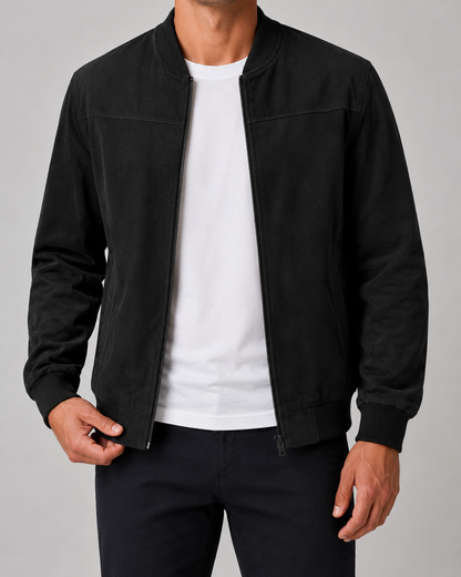 Men's Suede Bomber Jacket | Zip Front | Lightweight | Smart Casual Outerwear | Steven & Levon