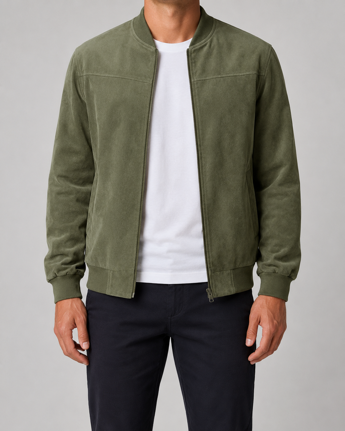 Men's Suede Bomber Jacket | Zip Front | Lightweight | Smart Casual Outerwear | Steven & Levon