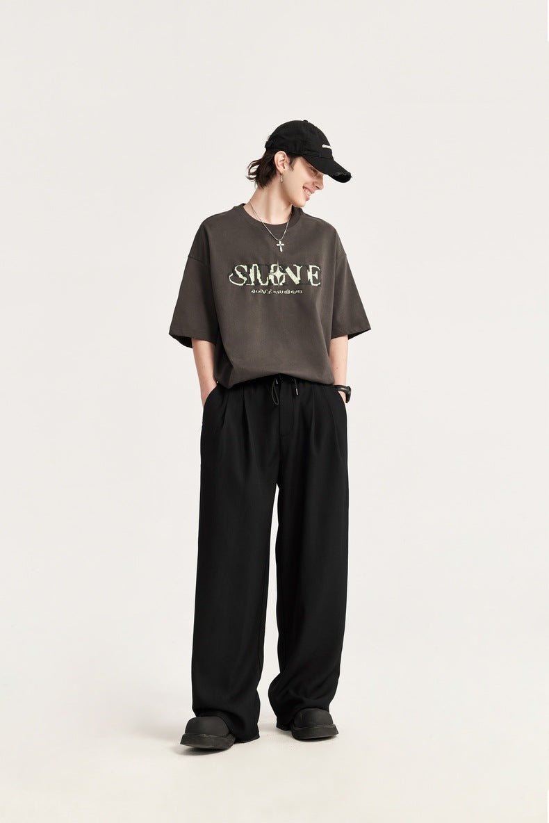 Men's Linen Wide-Leg Drawstring Trousers | Pleated Breathable Casual Pants | Steven & Levon