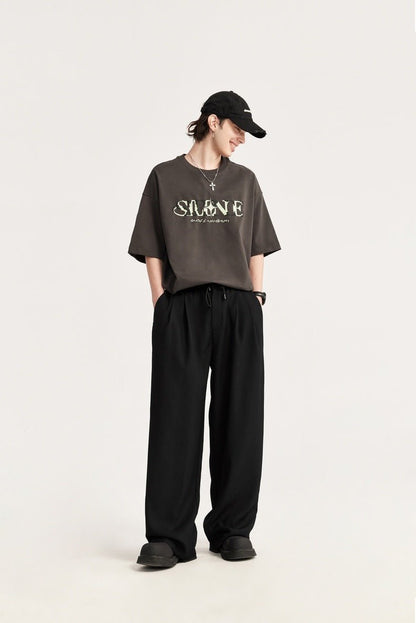 Men's Linen Wide-Leg Drawstring Trousers | Pleated Breathable Casual Pants | Steven & Levon