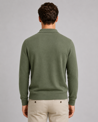 Men's Open Collar Knitted Polo | Long Sleeve | Soft Knit | Smart Casual Sweater | Steven & Levon