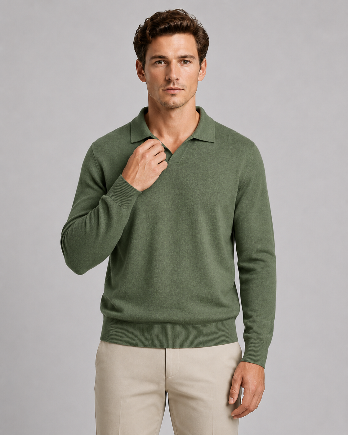 Men's Open Collar Knitted Polo | Long Sleeve | Soft Knit | Smart Casual Sweater | Steven & Levon