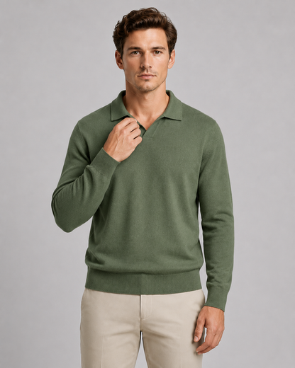 Men's Open Collar Knitted Polo | Long Sleeve | Soft Knit | Smart Casual Sweater | Steven & Levon