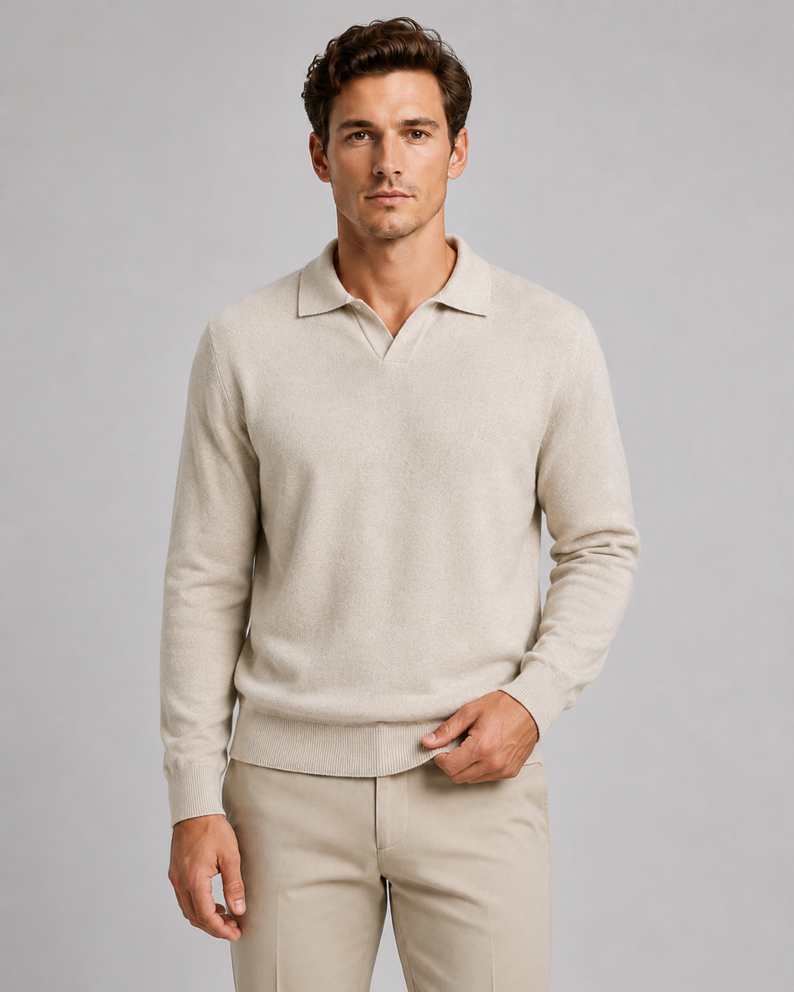Men's Open Collar Knitted Polo | Long Sleeve | Soft Knit | Smart Casual Sweater | Steven & Levon
