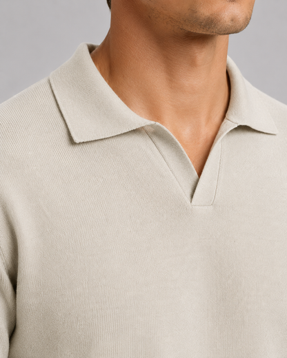 Men's Open Collar Knitted Polo | Long Sleeve | Soft Knit | Smart Casual Sweater | Steven & Levon