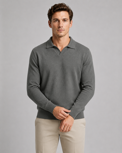 Men's Open Collar Knitted Polo | Long Sleeve | Soft Knit | Smart Casual Sweater | Steven & Levon