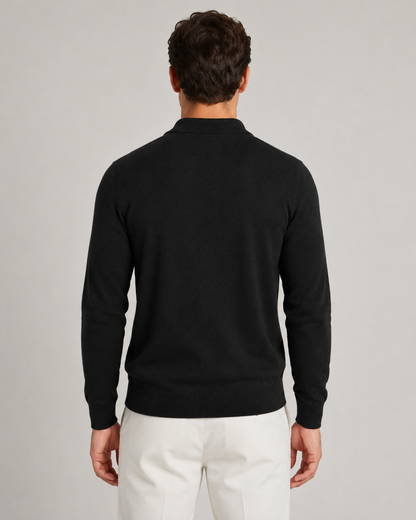 Men's Quarter Zip Knitted Polo | Long Sleeve | Soft Knit | Smart Casual Sweater | Steven & Levon