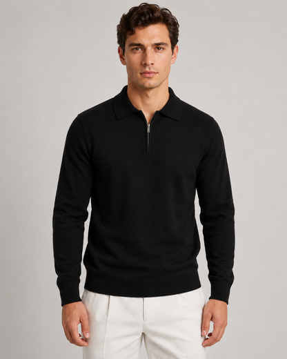 Men's Quarter Zip Knitted Polo | Long Sleeve | Soft Knit | Smart Casual Sweater | Steven & Levon