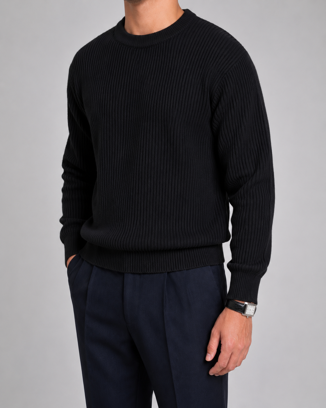 Men's Ribbed Knit Crewneck Sweater | Long Sleeve | Soft Knit | Classic Fit | Steven & Levon
