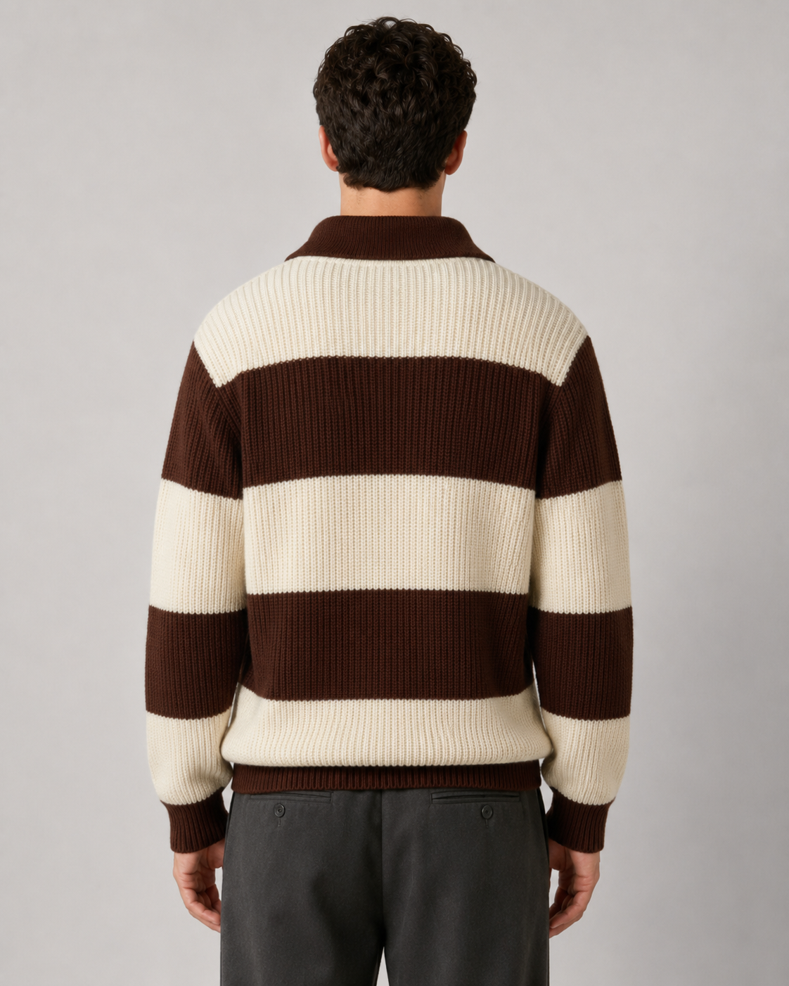 Men's Striped Knit Polo Sweater | Button Collar | Long Sleeve | Soft Knit | Smart Casual | Steven & Levon