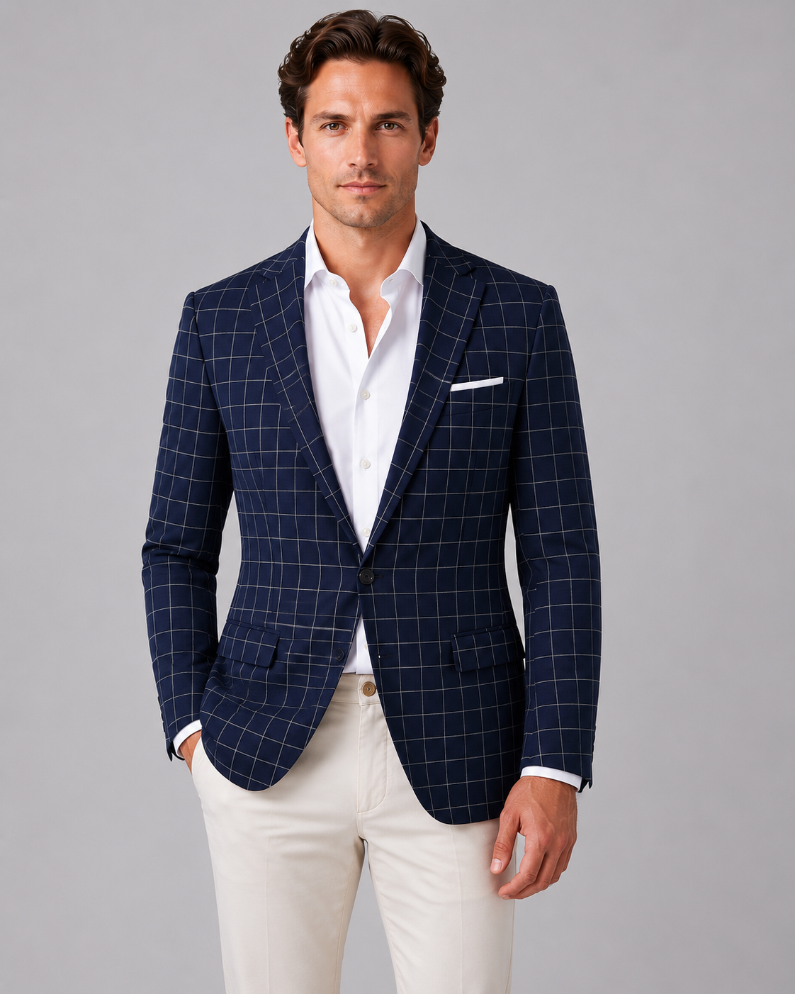 Men's Windowpane Check Blazer | Tailored Fit | Single Breasted | Smart Casual | Steven & Levon