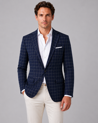 Men's Windowpane Check Blazer | Tailored Fit | Single Breasted | Smart Casual | Steven & Levon