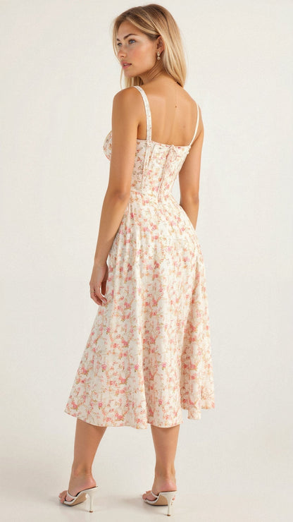 Women's Floral Corset Midi Dress | Figure-Flattering Dress | Steven & Levon