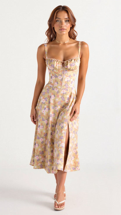 Women's Floral Corset Midi Dress | Figure-Flattering Dress | Steven & Levon