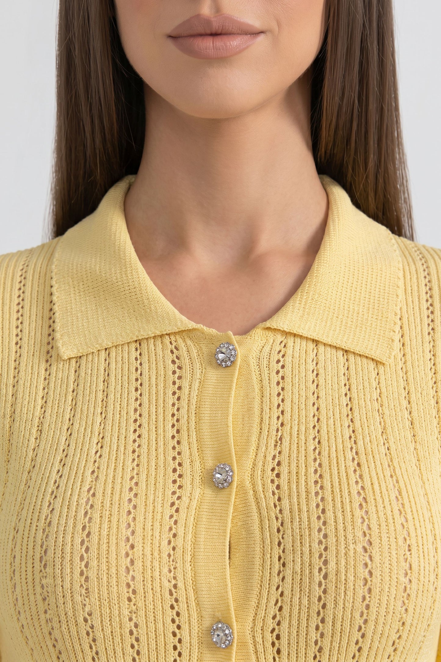 Peter Pan Collar Knit Maxi Dress | Women's Peplum Knit Dress | Lace Hem | Yellow | Steven & Levon