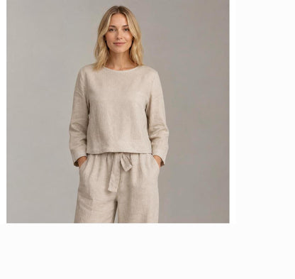 Women's Linen 2-Piece Set | Long Sleeve Top & Wide-Leg Trousers | Relaxed Fit | Steven & Levon