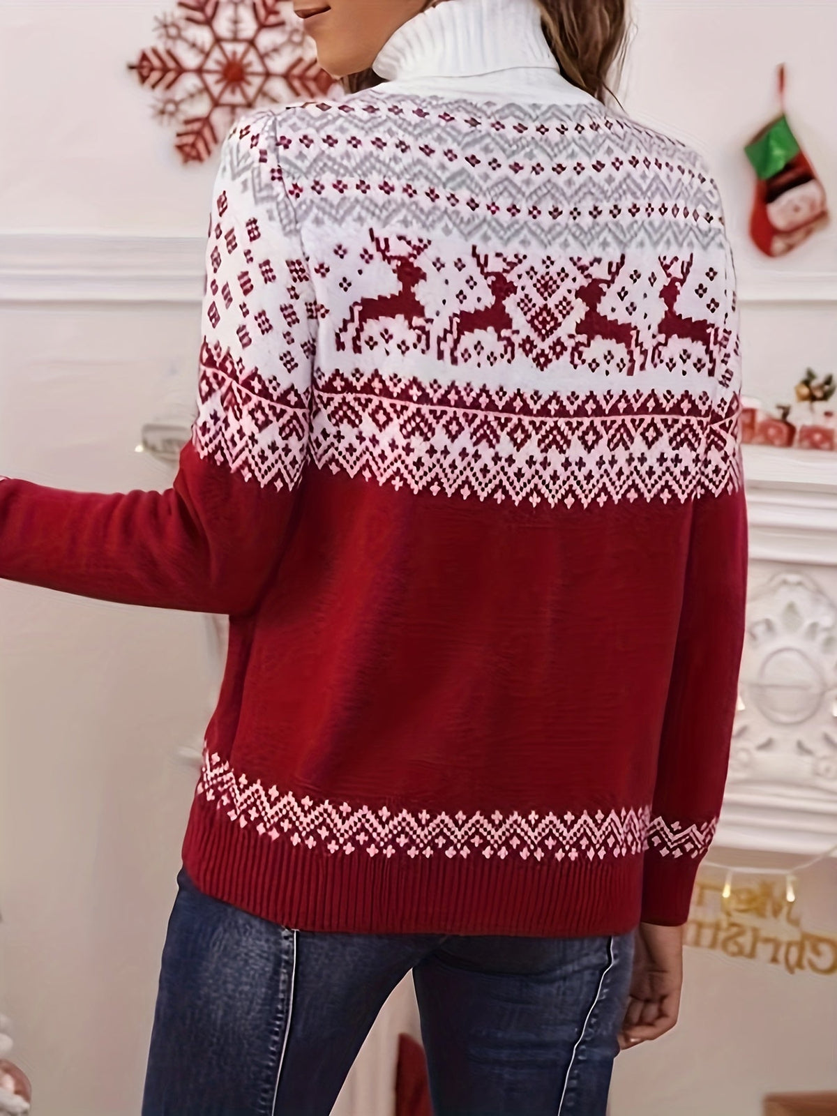 Christmas Deer Print Sweater | Turtleneck | Casual Festive Knitwear | Steven & Levon