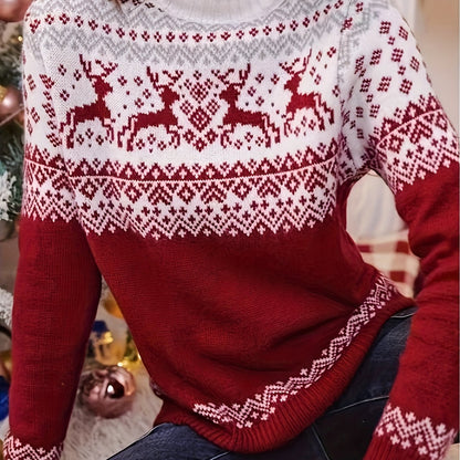 Christmas Deer Print Sweater | Turtleneck | Casual Festive Knitwear | Steven & Levon