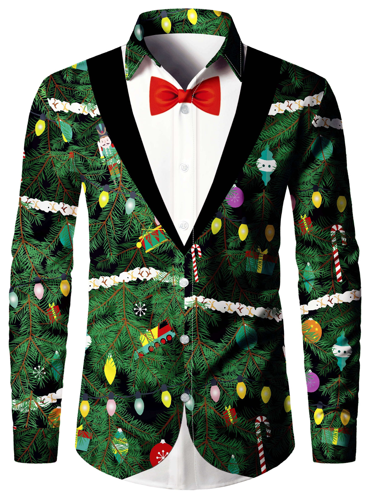 Christmas Tree Print Shirt | Men's Long Sleeve | Festive Holiday Style | Steven & Levon