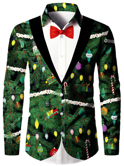 Christmas Tree Print Shirt | Men's Long Sleeve | Festive Holiday Style | Steven & Levon