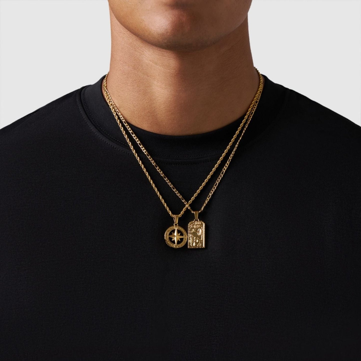 Gold Pendant Set | Unisex | Stainless Steel | Customisable Jewellery | Layered Necklace Set | Steven & Levon