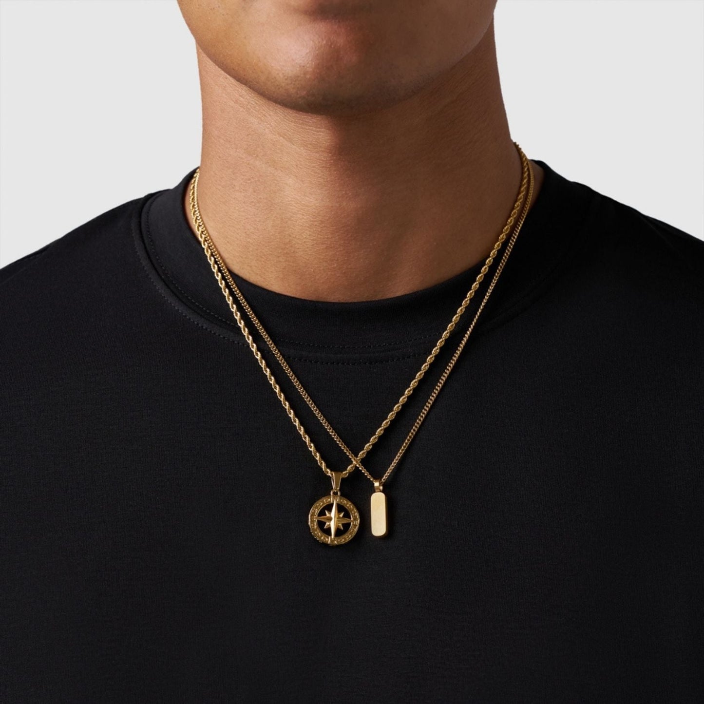 Gold Pendant Set | Unisex | Stainless Steel | Customisable Jewellery | Layered Necklace Set | Steven & Levon