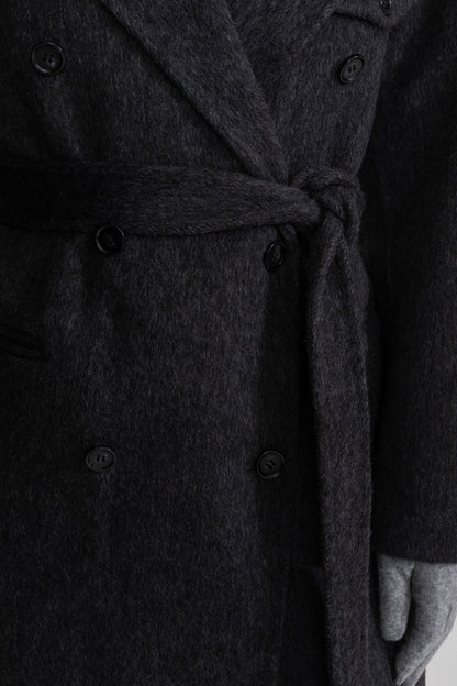 Wool Coat | Women | Double-Breasted | Waist Belt | Charcoal Grey | Winter Overcoat | Steven & Levon