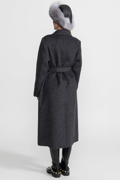 Wool Coat | Women | Double-Breasted | Waist Belt | Charcoal Grey | Winter Overcoat | Steven & Levon