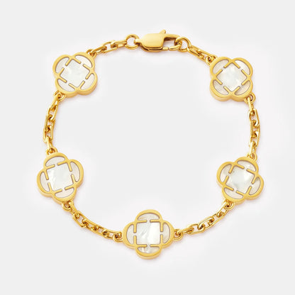 White Clover Stone Bracelet | Men | Stainless Steel | Silver & Gold | Clover Design | Steven & Levon