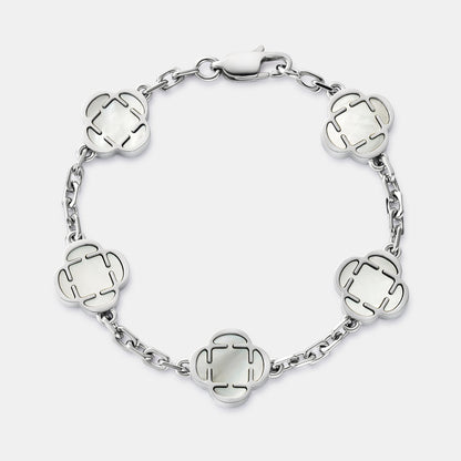 White Clover Stone Bracelet | Men | Stainless Steel | Silver & Gold | Clover Design | Steven & Levon
