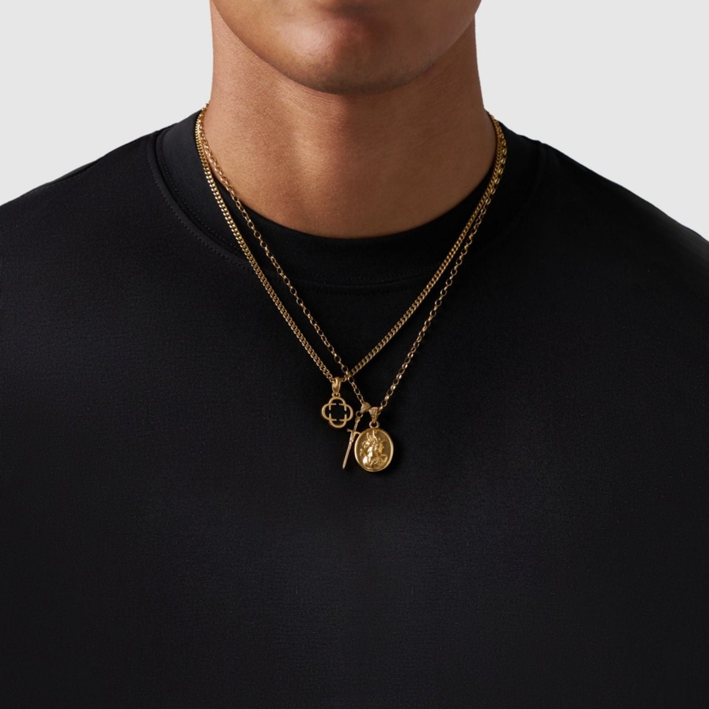 Gold Pendant Set | Unisex | Stainless Steel | Customisable Jewellery | Layered Necklace Set | Steven & Levon