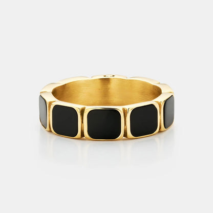 Stone Band Ring | Gold or Silver | Unisex | Stainless Steel | Natural Stone | Classic Style | Steven & Levon