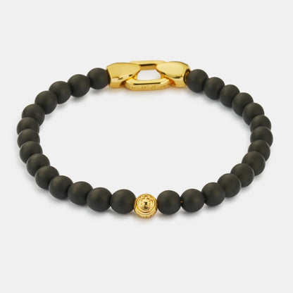 Onyx Lock Bracelet | Men | Black Onyx & Gold or Silver | Adjustable Beaded Bracelet | Steven & Levon