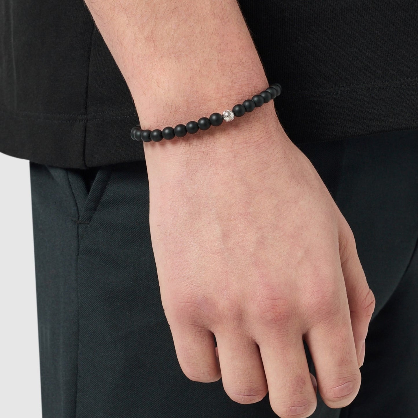 Onyx Lock Bracelet | Men | Black Onyx & Gold or Silver | Adjustable Beaded Bracelet | Steven & Levon