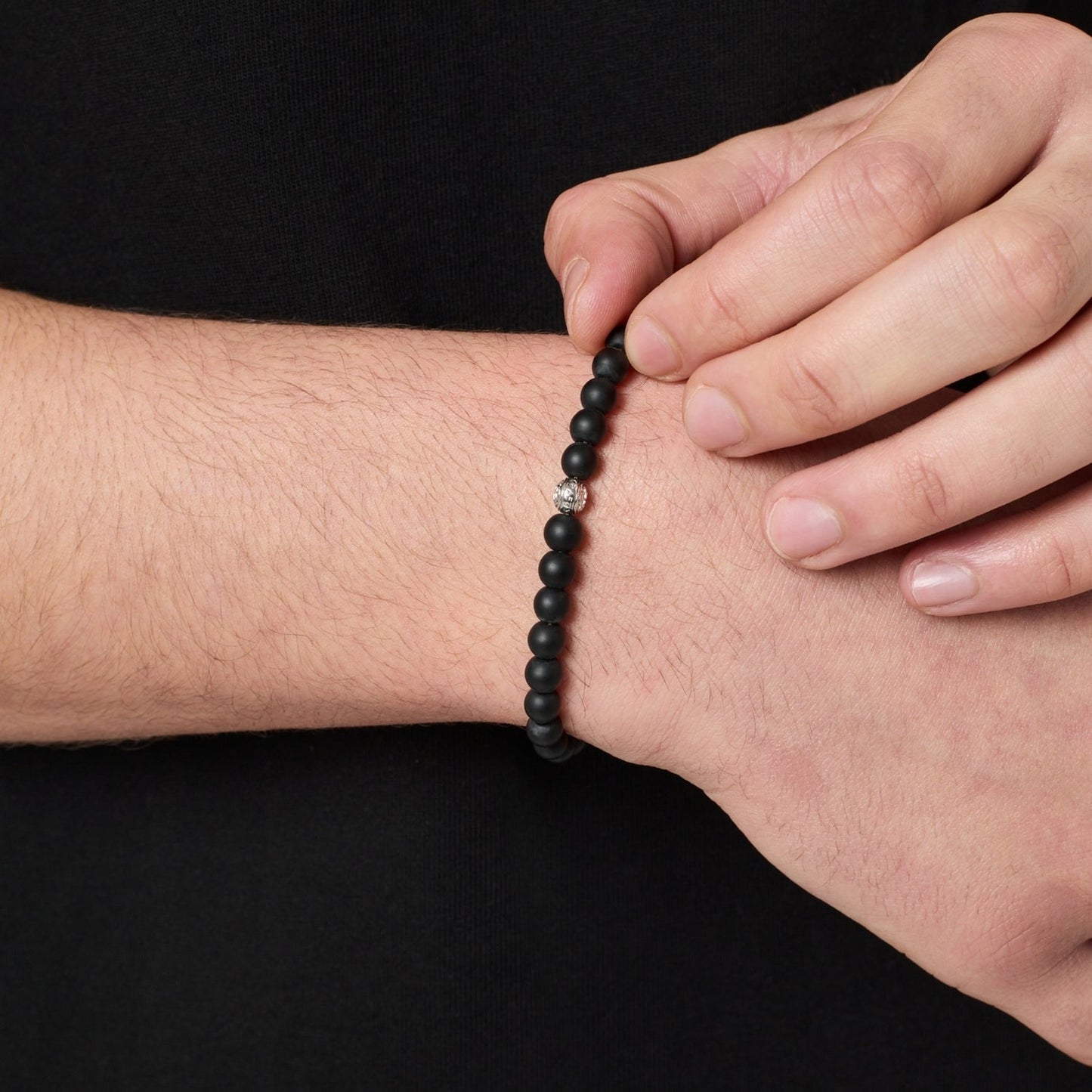 Onyx Lock Bracelet | Men | Black Onyx & Gold or Silver | Adjustable Beaded Bracelet | Steven & Levon