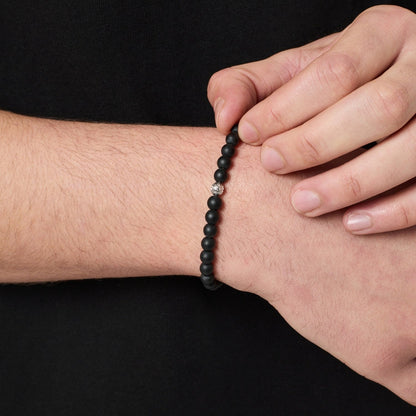 Onyx Lock Bracelet | Men | Black Onyx & Gold or Silver | Adjustable Beaded Bracelet | Steven & Levon