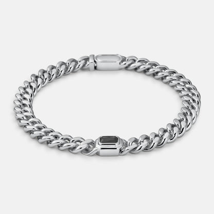 Onyx Cuban Bracelet | Men | Stainless Steel | Silver & Gold | 6mm Onyx Stone | Steven & Levon