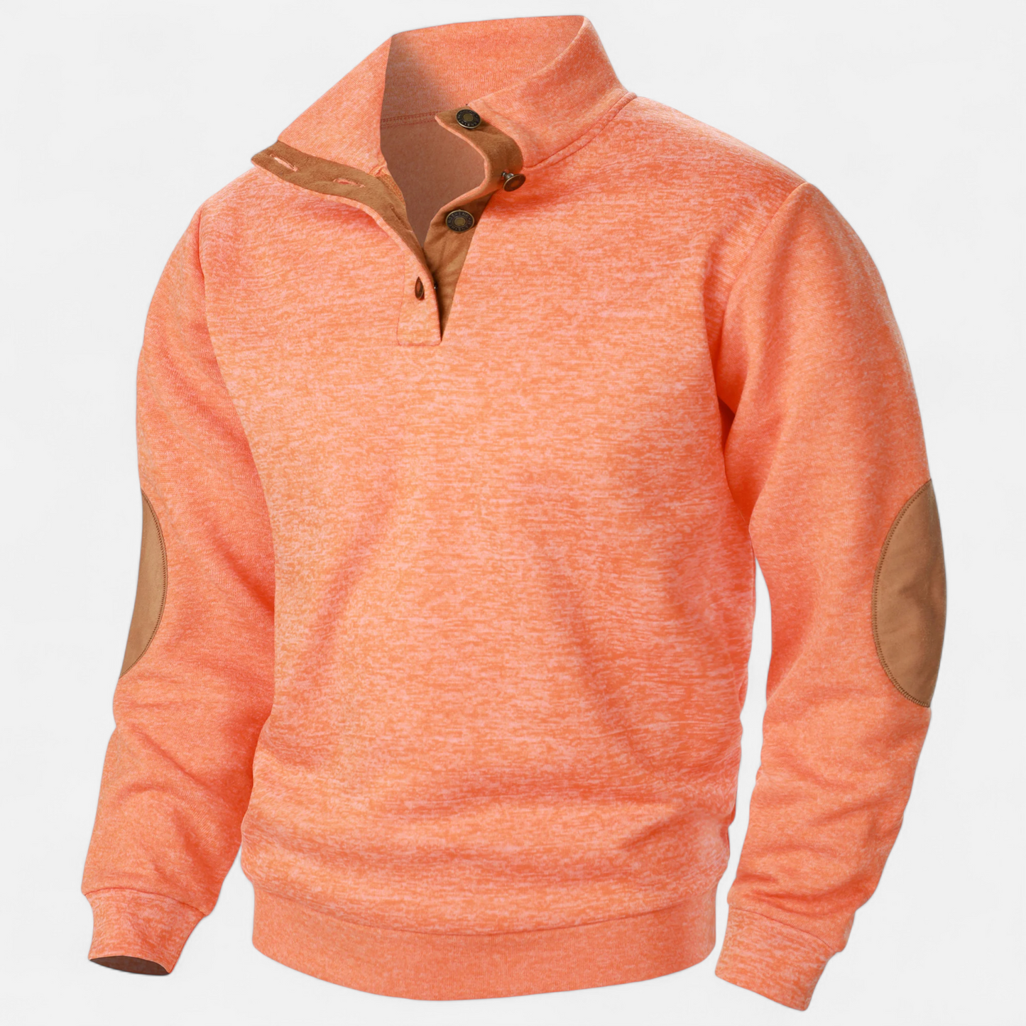 Men's Knitted Jumper | Stand Collar Half Button Pullover | Elbow Patch Sweater | Steven & Levon