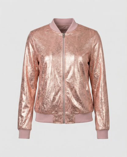 Shiny Bomber Jacket | Women | Zip Front | Lightweight Outerwear | Steven & Levon
