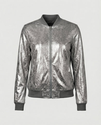 Shiny Bomber Jacket | Women | Zip Front | Lightweight Outerwear | Steven & Levon