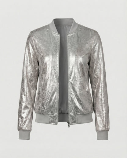Shiny Bomber Jacket | Women | Zip Front | Lightweight Outerwear | Steven & Levon
