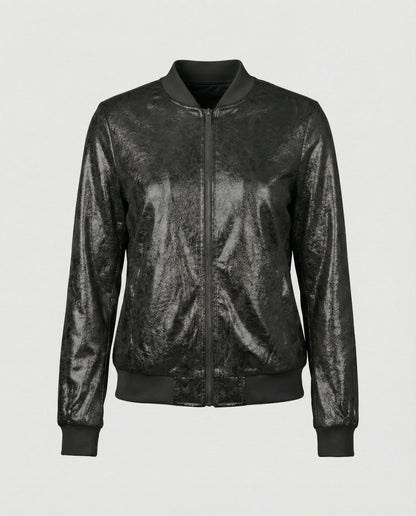 Shiny Bomber Jacket | Women | Zip Front | Lightweight Outerwear | Steven & Levon