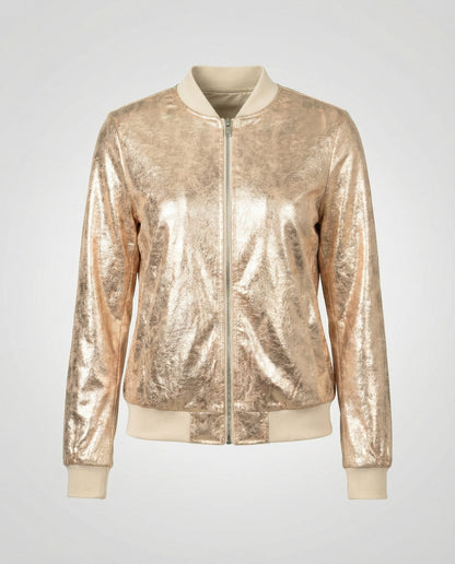 Shiny Bomber Jacket | Women | Zip Front | Lightweight Outerwear | Steven & Levon