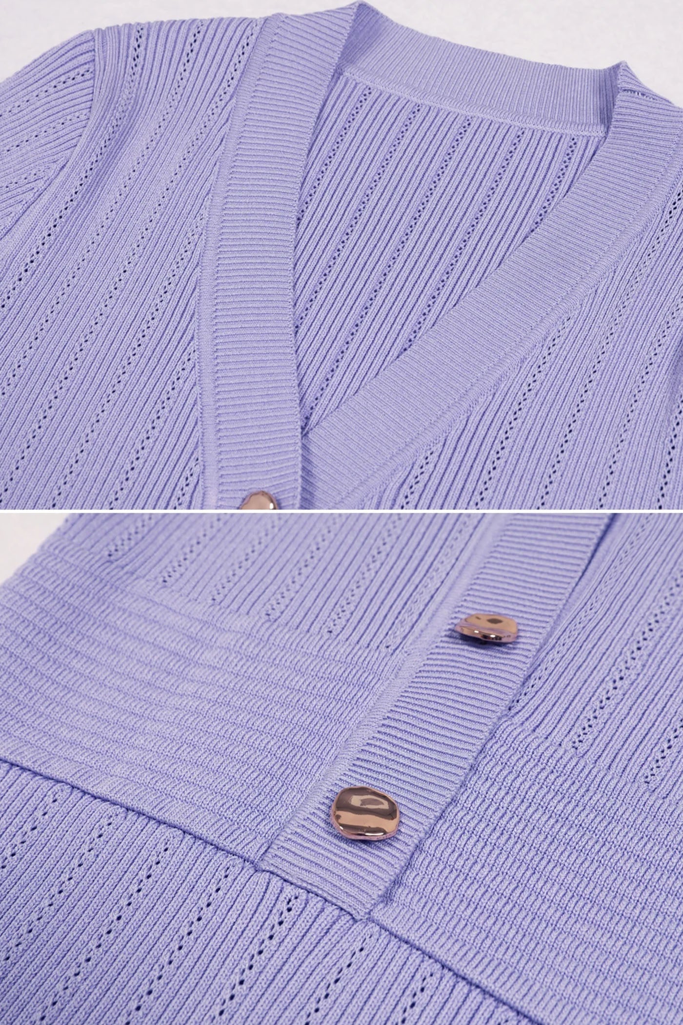 Ribbed Knit Midi Dress | Women | V-Neck | Gold Buttons | Lilac | Steven & Levon