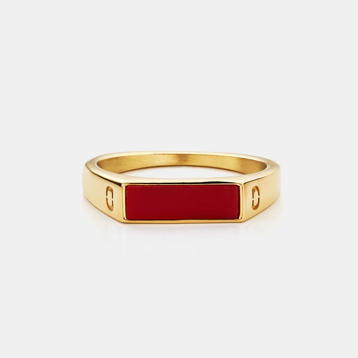 Red Rectangle Signet Ring | Gold or Silver | Unisex | Stainless Steel | Red Stone | Steven & Levon