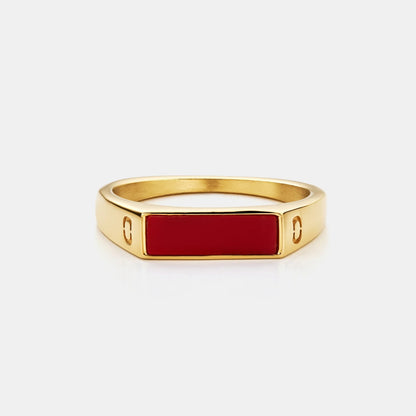 Red Rectangle Signet Ring | Gold or Silver | Unisex | Stainless Steel | Red Stone | Steven & Levon